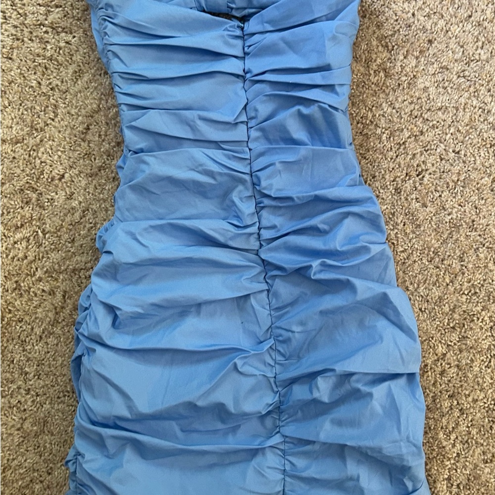Lucy in the Sky Blue Ruched Bow Mini Dress